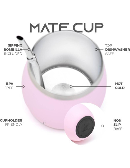 Kit de Yerba Mate BALIBETOV Rosa - Taza, Sorbete y Termo 0.74L
