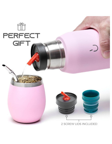 Kit de Yerba Mate BALIBETOV Rosa - Taza, Sorbete y Termo 0.74L