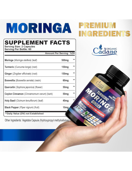 Suplemento de Moringa Orgánica Cadane - 120 Cápsulas Veganas