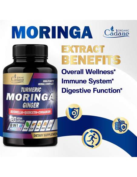 Suplemento de Moringa Orgánica Cadane - 120 Cápsulas Veganas