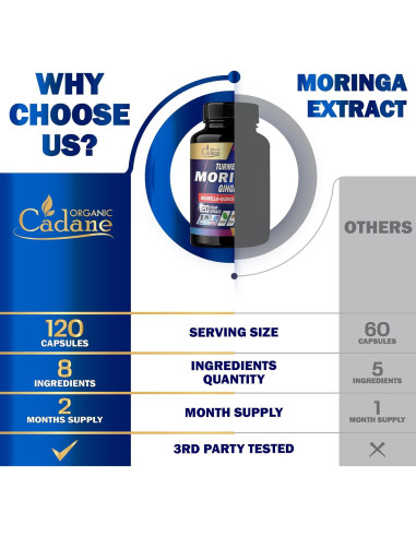Suplemento de Moringa Orgánica Cadane - 120 Cápsulas Veganas