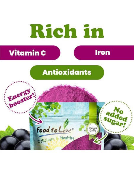 Polvo de Grosella Negra Food to Live 0.45 kg - Superalimento Vegano