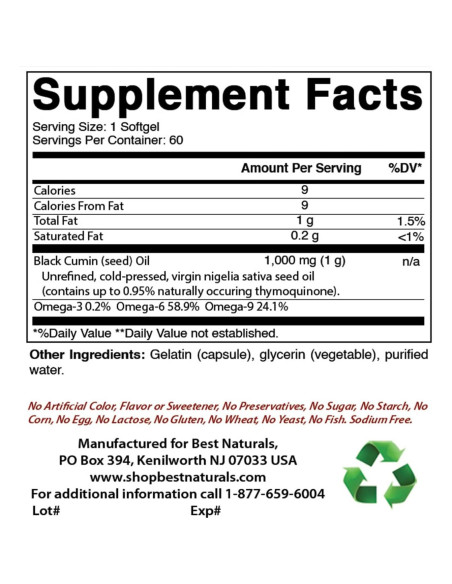 Cápsulas de Aceite de Semilla Negra 1000 mg Mejores Naturales - 120 Softgels Cápsulas de Aceite de Semilla Negra 1000 mg Mejores Naturales - 120 Softgels