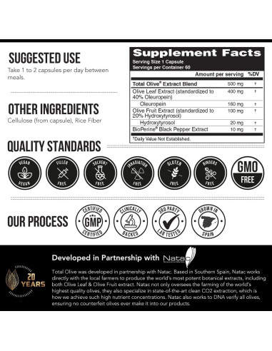 Total Olive Extracto de Hoja y Fruto de Olivo 60 Cápsulas