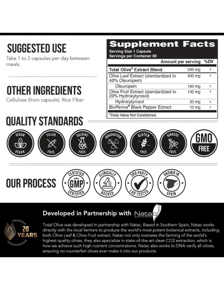 Total Olive Extracto de Hoja y Fruto de Olivo 60 Cápsulas