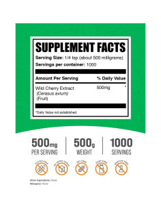 Polvo de Extracto de Cereza Silvestre BulkSupplements 500g - Suplemento Herbal Sin Gluten 2