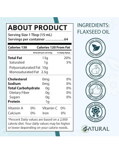 Aceite de Semilla de Lino Zatural 227g Prensado en Frío Omega-3 2