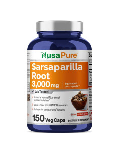 Suplemento Raíz de Sarsaparilla NusaPure 150 Cápsulas 3000mg
