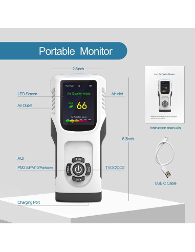 Monitor de Calidad del Aire Forsensal 6-en-1 CO2 TVOC PM2.5