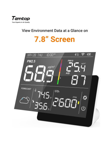 Monitor de Calidad del Aire Temtop M100-US 8-en-1 CO2 PM2.5