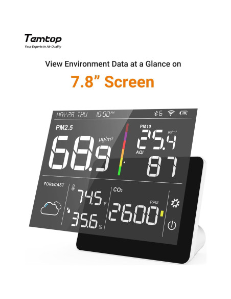 Monitor de Calidad del Aire Temtop M100-US 8-en-1 CO2 PM2.5