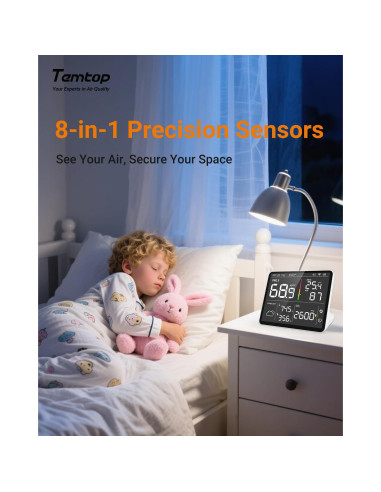 Monitor de Calidad del Aire Temtop M100-US 8-en-1 CO2 PM2.5