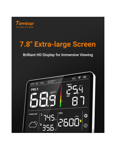 Monitor de Calidad del Aire Temtop M100-US 8-en-1 CO2 PM2.5