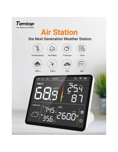 Monitor de Calidad del Aire Temtop M100-US 8-en-1 CO2 PM2.5