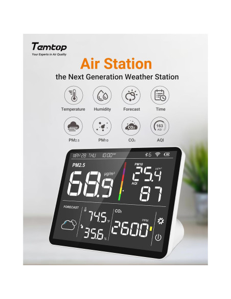 Monitor de Calidad del Aire Temtop M100-US 8-en-1 CO2 PM2.5