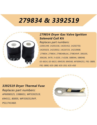 Kit de Reemplazo para Secadora JESE: Sensor de Llama, Fusible Térmico y Bobina