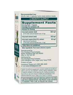 Suplemento Herbal Albahaca Sagrada Himalaya Tulsi 720 mg 60 Cápsulas 2