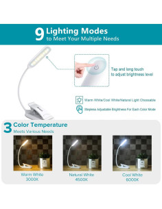 Luz de Lectura LED Recargable Jialianbo R-X209 9 LEDs 3 Modos 2