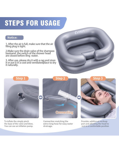 Bañera Inflable para Lavado de Cabello Cehim Plata 61x50x20 cm