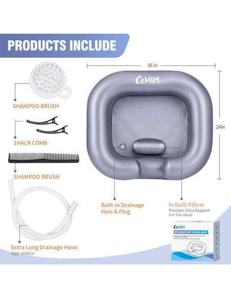Bañera Inflable para Lavado de Cabello Cehim Plata 61x50x20 cm