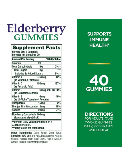 Gomitas de Saúco Nature's Bounty 40 Unidades Vitamina A C D E Zinc Gomitas de Saúco Nature's Bounty 40 Unidades Vitamina A C D E Zinc