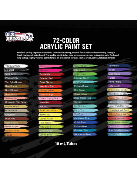 Set de Pintura Acrílica Profesional 72 Colores 12ml Suministro de Arte
