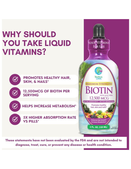 Gotas de Biotina Líquida Tropical Oasis 118.3 ml - Crecimiento Cabello Gotas de Biotina Líquida Tropical Oasis 118.3 ml - Crecimiento Cabello