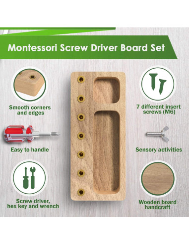 Tablero de Destornillador Montessori Panda Brothers - Juguete Educativo 20.5x9.5 cm
