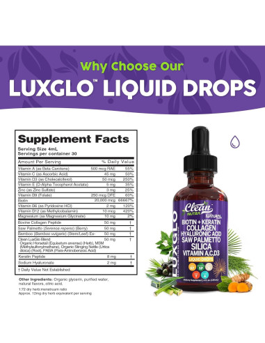 Gotas Líquidas de Biotina y Colágeno LuxGlo 45.4g