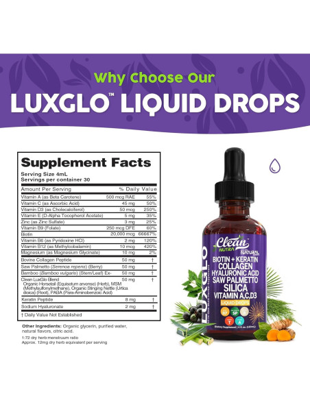 Gotas Líquidas de Biotina y Colágeno LuxGlo 45.4g