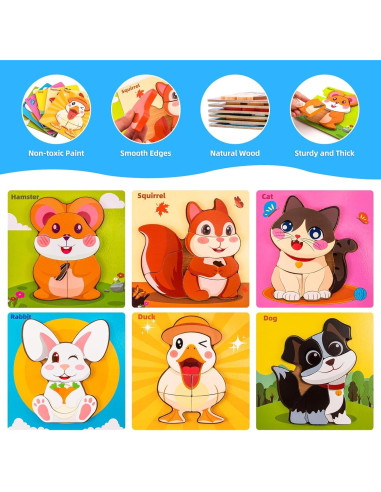 Rompecabezas de Madera Montessori YUNHE 6 Animales 0.64 kg