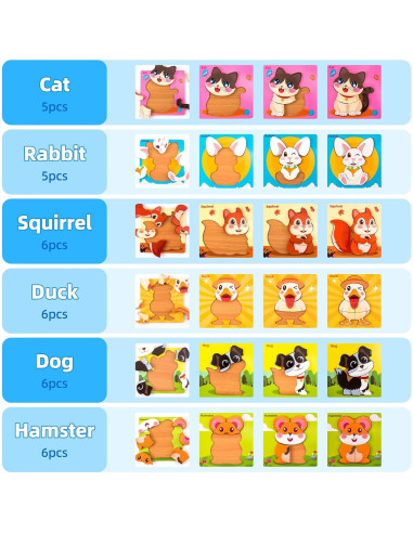 Rompecabezas de Madera Montessori YUNHE 6 Animales 0.64 kg