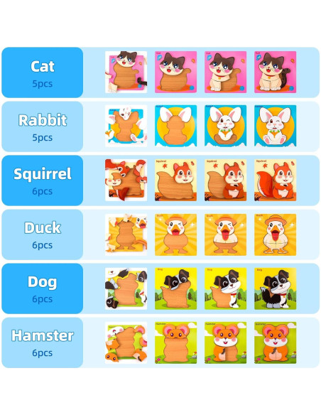 Rompecabezas de Madera Montessori YUNHE 6 Animales 0.64 kg