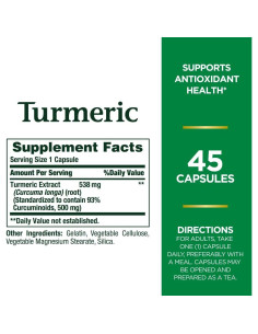 Suplemento Herbal Cúrcuma Nature's Bounty 538 mg 45 Cápsulas 2