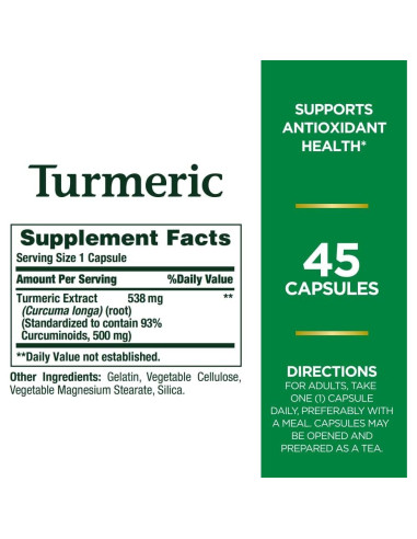 Suplemento Herbal Cúrcuma Nature's Bounty 538 mg 45 Cápsulas