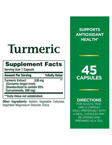 Suplemento Herbal Cúrcuma Nature's Bounty 538 mg 45 Cápsulas Suplemento Herbal Cúrcuma Nature's Bounty 538 mg 45 Cápsulas