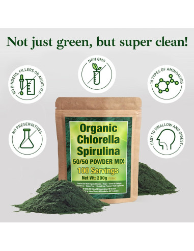 Mezcla de Polvo de Espirulina y Clorella Orgánica Good Natured 200g