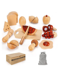 Conjunto de Comida de Madera WHOHOLL para Niños - 29 Piezas