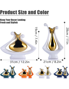 Jarrón de Cerámica Blanco y Oro XMGZQ Estilo Art Deco 1.07kg 2