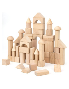 Juego de Bloques de Madera Timfuis 80 Piezas Natural