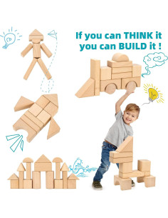 Juego de Bloques de Madera Timfuis 80 Piezas Natural 2