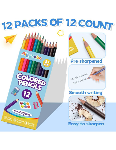 144 Lápices de Colores A Granel Aigybobo - 12 Colores Vibrantes