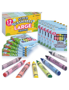 Crayones Jumbo Lavables WOSWEL 12 Piezas No Tóxicos
