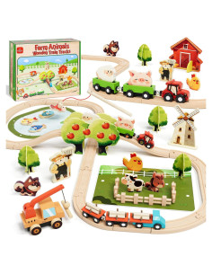 Juego de Tren de Madera Lehoo Castle 72 Piezas para Niños 3-5 Años