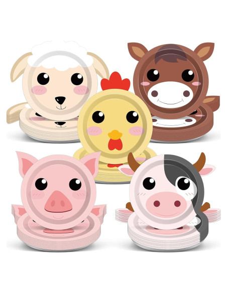50 Platos de Papel Animales de Granja Naozinebi 23.5x22.5cm