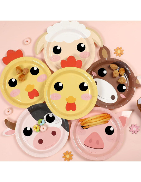 50 Platos de Papel Animales de Granja Naozinebi 23.5x22.5cm