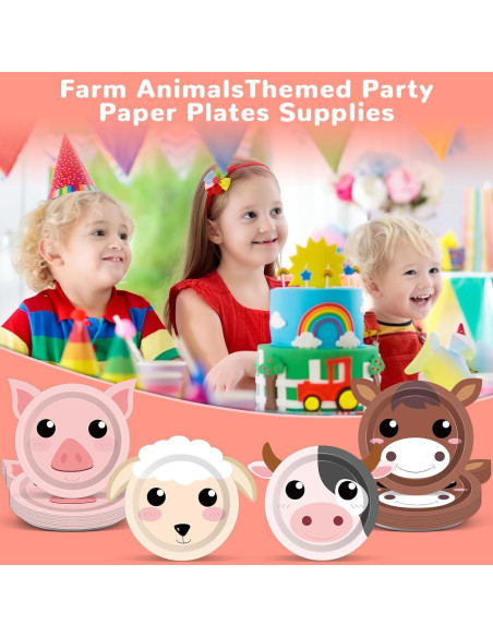 50 Platos de Papel Animales de Granja Naozinebi 23.5x22.5cm