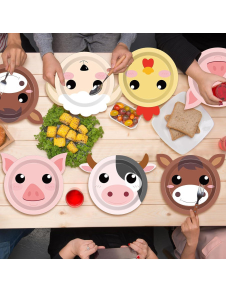 50 Platos de Papel Animales de Granja Naozinebi 23.5x22.5cm