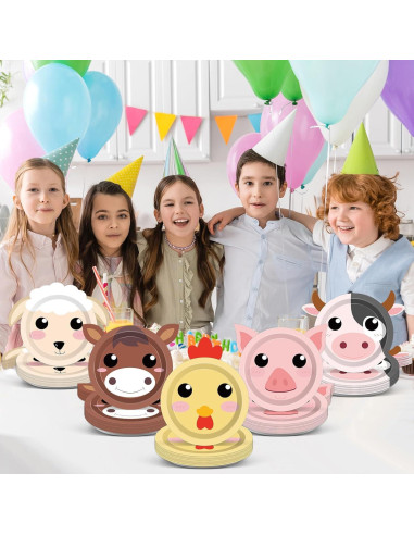 50 Platos de Papel Animales de Granja Naozinebi 23.5x22.5cm