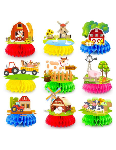 Centros de Mesa de Panal de Granja 9 Pcs Decoración Fiesta
